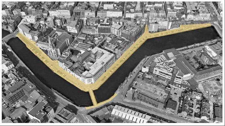 An overview of the full extent Morrison's Island flood defences project. Pic: Cork City Council. An overview of the full extent Morrison's Island flood defences project. Pic: Cork City Council.