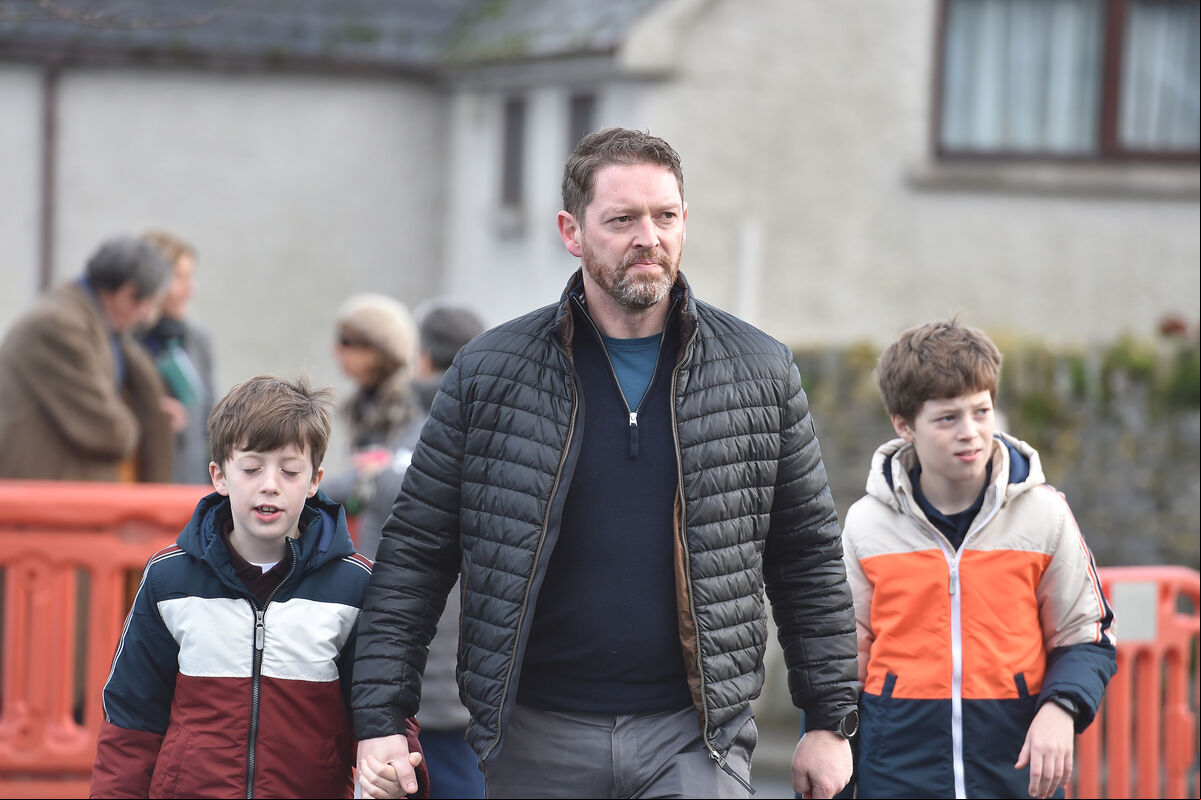 Stephen Teap with his sons Noah and Oscar at the memorial celebration for the late Vicky Phelan at the Church of the Assumption, Mooncoin, Kilkenny. Picture Dan Linehan Stephen Teap with his sons Noah and Oscar at the memorial celebration for the late Vicky Phelan at the Church of the Assumption, Mooncoin, Kilkenny. Picture Dan Linehan