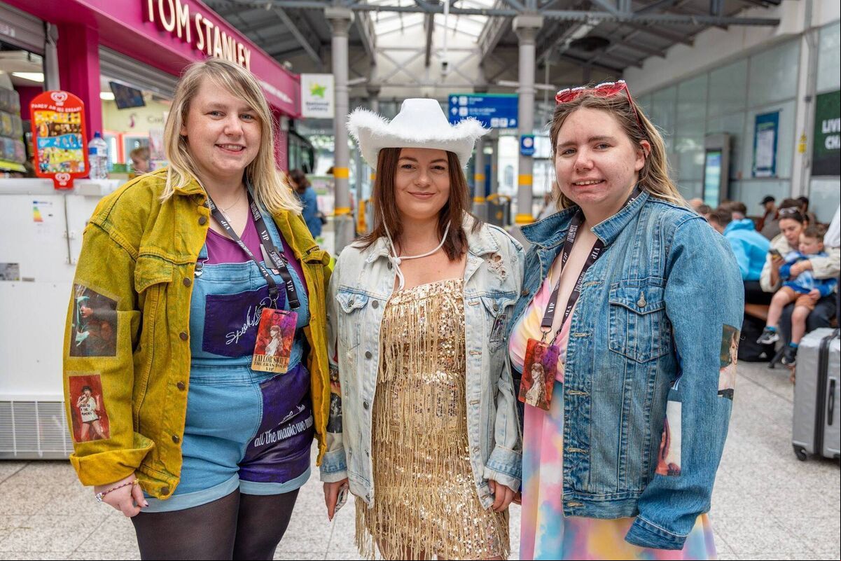 Natasha Walsh, Sophie Wtright and Kayley Walsh from Cork who left Kent Station at 10.25am to catch Taylor Swift tonight at the Aviva Stadium in Dublin. Picture by Noel Sweeney Natasha Walsh, Sophie Wtright and Kayley Walsh from Cork who left Kent Station at 10.25am to catch Taylor Swift tonight at the Aviva Stadium in Dublin. Picture by Noel Sweeney