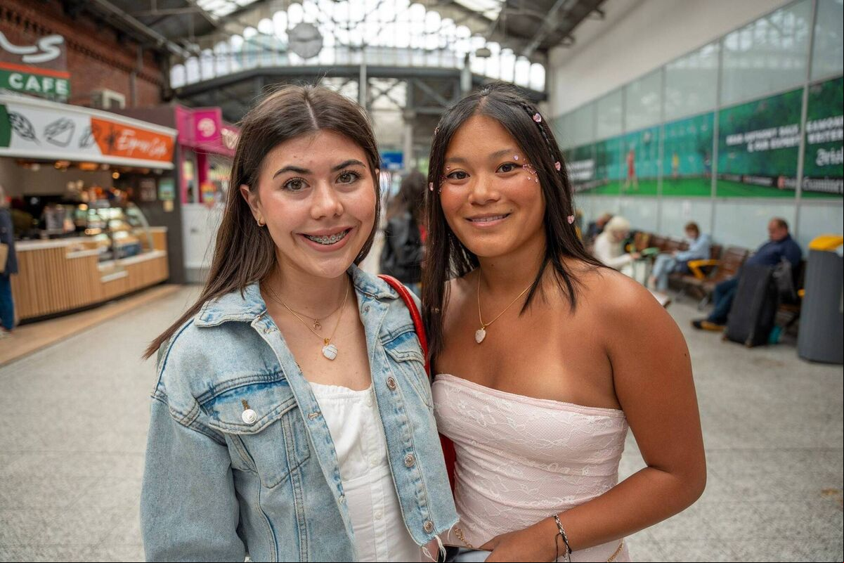 Laura Shaw and Thuilinh Cashman from Blarney who left Kent Station at 9.25am catch Taylor Swift tonight at the Aviva Stadium in Dublin. Picture by Noel Sweeney Laura Shaw and Thuilinh Cashman from Blarney who left Kent Station at 9.25am catch Taylor Swift tonight at the Aviva Stadium in Dublin. Picture by Noel Sweeney
