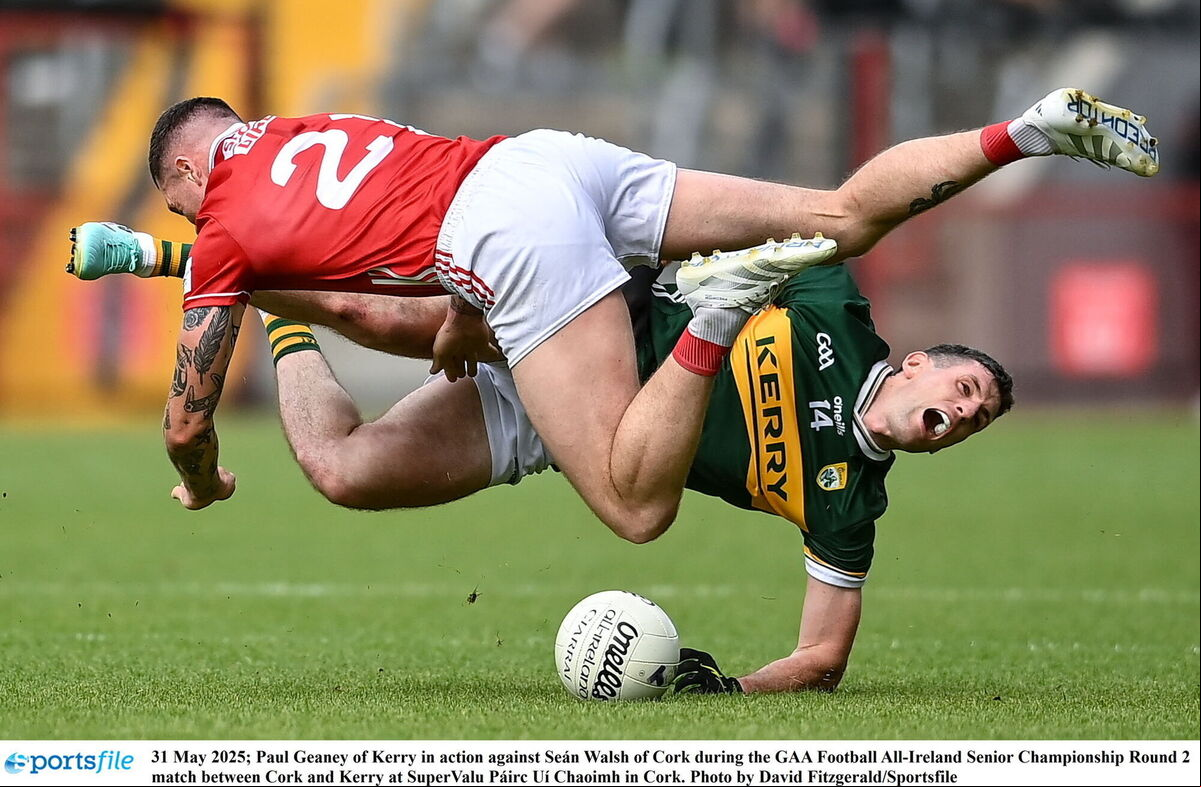 Paul Geaney of Kerry in action against Seán Walsh of Cork this season. Picture: David Fitzgerald/Sportsfile Paul Geaney of Kerry in action against Seán Walsh of Cork this season. Picture: David Fitzgerald/Sportsfile